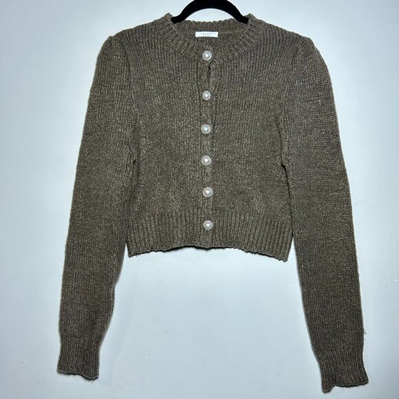 Remain | Cropped Ribbed Sweater Pearl Buttons Brown | Size ??? Women's - Picture 2 of 15